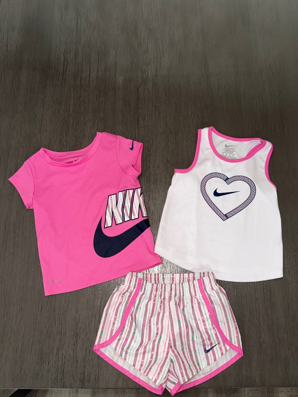 Nike Girls Pink & White 3-Piece Active Set - Tee Tank & Shorts